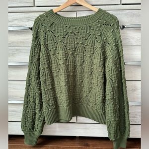 Super cute Francescas Harper Knit Sweater Green Crewneck Balloon Sleeve Size L